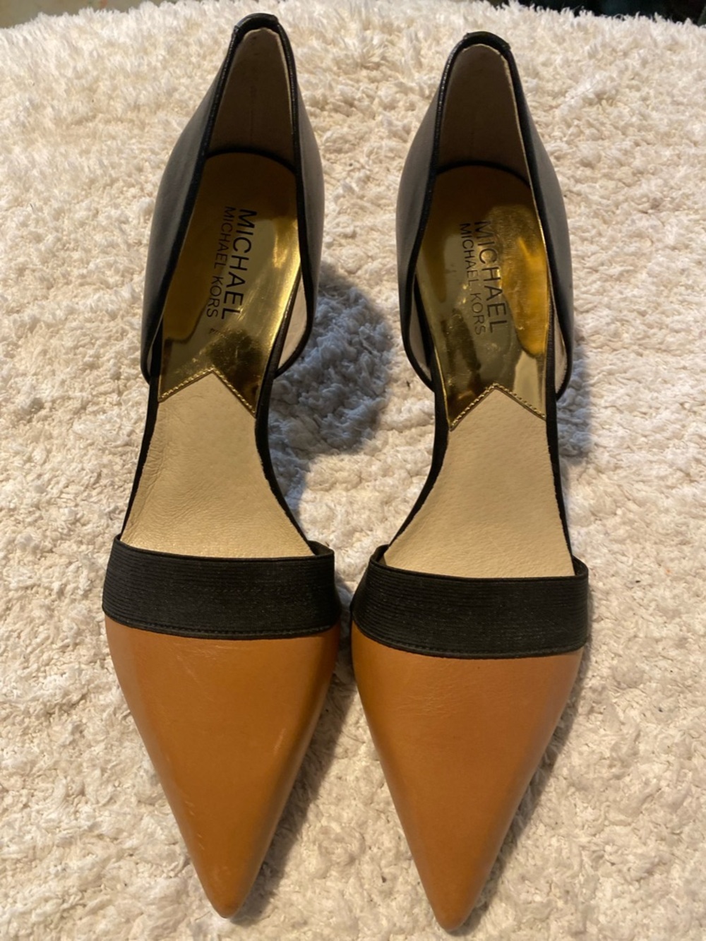 Michael Kors Two-Tone Pointed D'Orsay Flats - Tan & Black